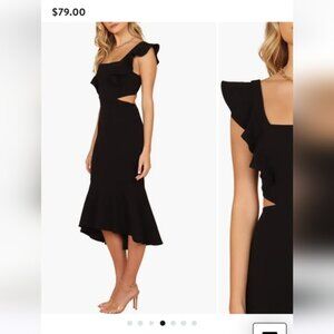 Petal & Pup Yvonne Hi Lo Midi Dress, Black, XS